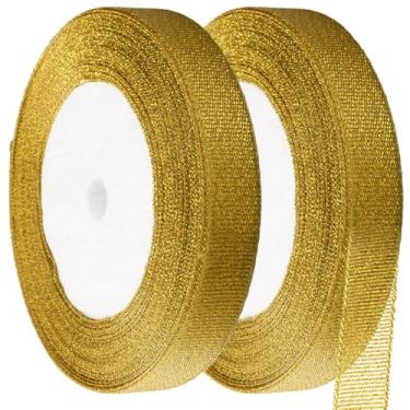 Imagem de GORGECRAFT 50 jardas fita dourada metálica brilhante 1,5 cm tecido brilhante brilhante fita decorativa para embrulho de presente para árvore de Natal, dia dos namorados, aniversário, decoração de