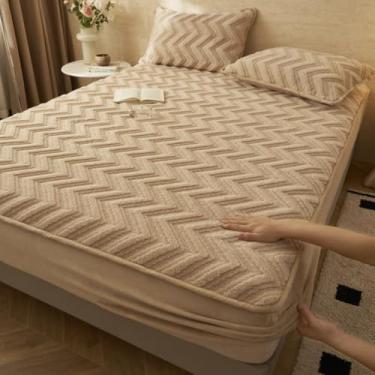 Imagem de Capa de colchão luxuosa de veludo de leite para todas as estações, capa protetora de colchão, antiderrapante, com bordas elásticas, fácil de cuidar e à prova de poeira - cáqui | 150 x 200 cm (conjunto