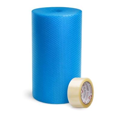 Imagem de Plástico Bolha Azul 1x100m + Fita Adesiva Transparente 50m – Proteção Completa para Embalagens