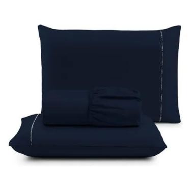 Imagem de Jogo de Lençol 400 Fios Micropercal com Elástico – Toque Acetinado Diversos Tamanhos (AZUL MARINHO, CASAL)