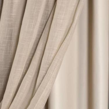 Imagem de Cortina Voil Linho Forro Blackout Largura 6,00 Metros Trilho Suíço Duplo(Bege,2,50)