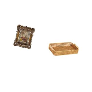 Imagem de Fenteer Moldura Floral Esculpida à Mão, Cestas de Frutas Trançadas, Suporte para Fotos, Mesa, Montagem Na Parede, Tigela de Servir Lanches Antigos, Cesta de F