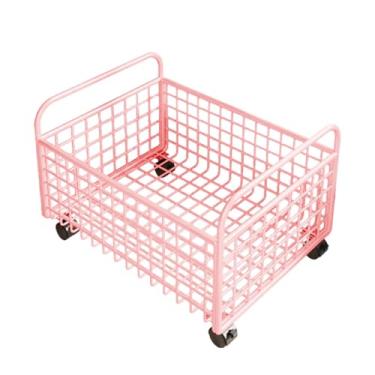 Imagem de Bothyi Organizador de arquivos com carrinho utilitário com rodas, cesto de armazenamento de livros sob a mesa, caixa de malha de metal para artesanato, 38cm X 25cm X 26cm