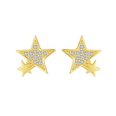 Imagem de Efashion Brincos de estrela de cinco pontas em prata esterlina 925 banhados a ouro 14K para meninas, Small, Ouro amarelo, Zircônia cúbica