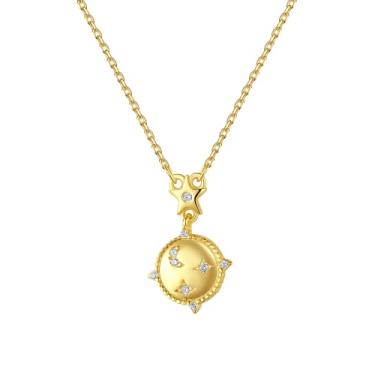 Imagem de EFASHION Colar feminino banhado a ouro 14K 925 prata esterlina incrustada com pingente de estrela clavícula, Medium, Ouro, Zircônia cúbica