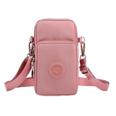 Imagem de Bolsa tiracolo pequena para mulheres - Bolsas de telefone com alça transversal - Bolsa de braço de nylon leve para essenciais pequena rosa