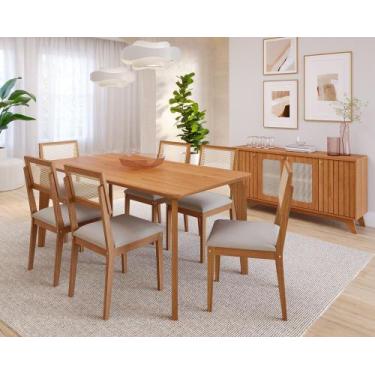 Imagem de Conjunto Mesa de Jantar Vitória Madeira Maciça 160x80 Tampo Laminado 6