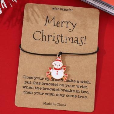 Imagem de Pulseiras de Natal femininas elásticas ajustáveis com design de Papai Noel esmaltado, presentes de festa de Natal, One Size, Liga de aço, Sem Pedra Preciosa