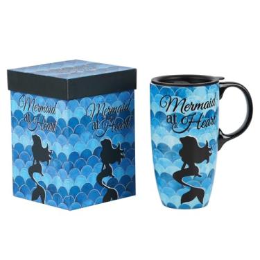 Imagem de Topadorn Canecas de viagem de cerâmica, caneca de café com latte de porcelana de 500 ml, com caixa de presente, perfeita para café e chá, sereia no coração