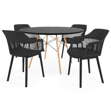 Imagem de Conjunto Mesa De Jantar Redonda Eiffel Preta 120cm Com 4 Cadeiras Marcela - Preto