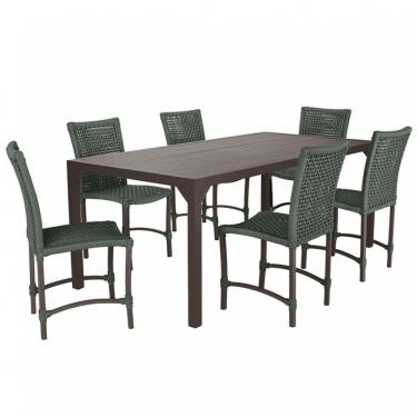 Imagem de Jogo 6 Cadeiras Corda Náutica E Mesa Retangular Ripada 2,00m Verde