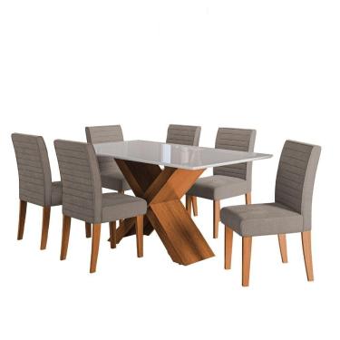 Imagem de Conjunto De Mesa Sala De Jantar Tampo Com Vidro 1,80m Grécia 6 Cadeiras Creta Dobuê Madeirado/mascavo