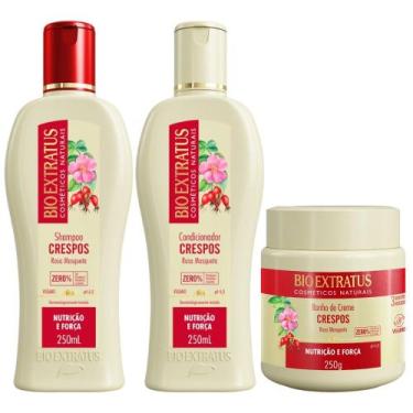 Imagem de Kit Crespos 1 Shampoo 1 Condicionador 1 Banho 250ml Bio Extratus - BIO