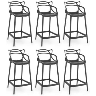 Imagem de Kit 6 Banquetas Média Allegra 66cm Design Cozinha/bancada - Preto