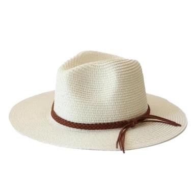 Imagem de Chapéu de sol balde masculino e feminino chapéu de palha panamá festa ao ar livre piquenique para-sol bacia boné branco quente XL58-60 cm