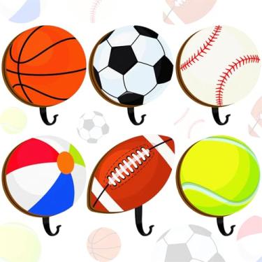 Imagem de THEYGE Ganchos esportivos de parede, suporte de parede esportivo, cabideiro, cabide de madeira, suporte de madeira, suporte de madeira, ganchos decorativos para decoração de quarto de meninos