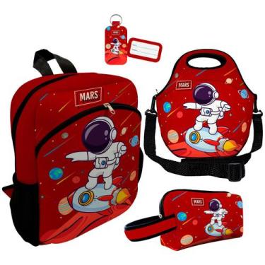 Imagem de Kit Mochila Escolar Infantil Lancheira Térmica Estojo Necessaire Plus 