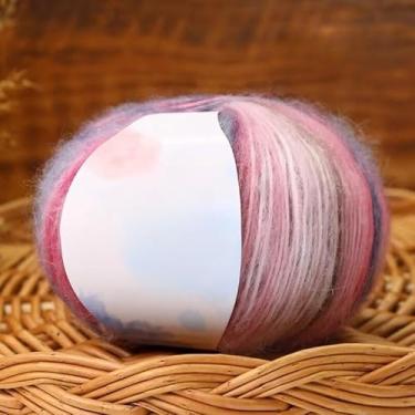 Imagem de Fio de mistura de mohair de seda, fio de crochê de tricô mergulhado para xales, cachecóis, suéteres leves (rosa rosa)