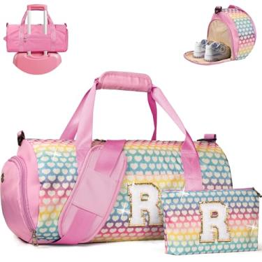 Imagem de Vogewood Presente para meninas de 3, 4, 5, 6, 7, 8, 9, 10, 11 e 12 anos, bolsa de viagem para meninas, bolsa infantil com compartimento para sapatos, bolsa de dança de balé de ginástica personalizada