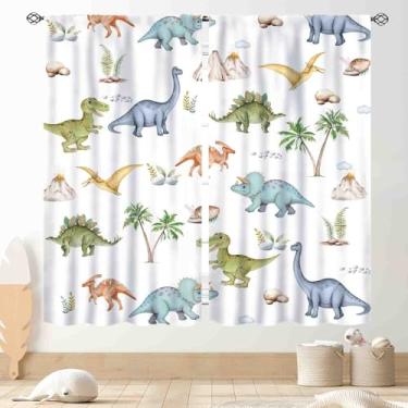 Imagem de Cortinas de dinossauro para quarto de meninos, desenhos animados, dinossauros engraçados, safári, animais, coloridos, tratamentos de janela, cortinas para crianças, meninas, quarto de bebê, sala de