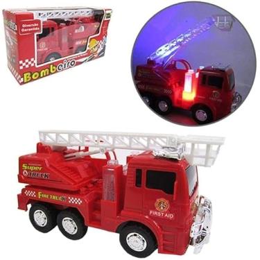 Imagem de Caminhão de Bombeiro Infantil com Luzes e Sons Sirene, 24 cm, Vermelho, Movimento Automático