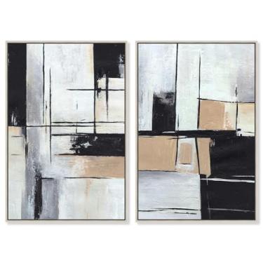 Imagem de Conjunto de 2 painéis de geometria neutra de luxo arte de parede impressa por Art Remedy, moldura prata, 50 x 76 cm