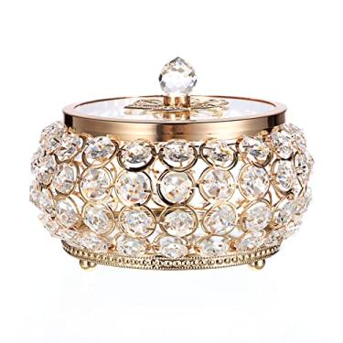 Imagem de Hipiwe Caixa de joias de cristal com tampa de vidro, grande caixa de tesouro espelhada dourada caixa de joias decorativa, anel, brincos, colar, caixa de lembrança, presente para mulheres