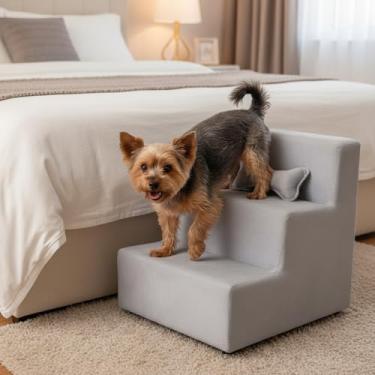 Imagem de Escadinha Rampa para Pet 3 Degraus Gato e Cachorro Ideal para Sofá e Cama Espumada Resistente Luxo (com Osso incluso) (Cinza)
