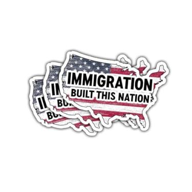 Imagem de 3 adesivos Immigration Built This Nation, decalque de mapa patriótico dos EUA com design de bandeira americana, adesivo de vinil à prova d'água para laptop, garrafa de água, skate, carro, presente de