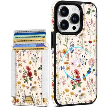 Imagem de Shorogyt Capa carteira para iPhone 13 Pro Max – Serve para 7 cartões, compatível com Magsafe Suporte magnético destacável para cartão de crédito de couro bonito capa de telefone feminina meninas para