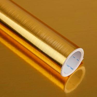 Imagem de Abyssaly Papel de parede autoadesivo de aço inoxidável dourado 30 cm x 198 cm