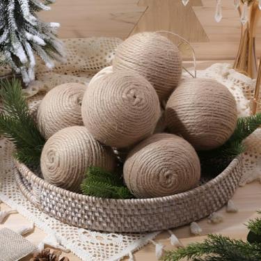 Imagem de RoundFunny 8 peças de enfeites de bola de Natal de 10 cm, boho, bolas de corda de juta para casa de fazenda, ornamentos rústicos neutros para guirlanda de árvore de Natal, guirlanda de casamento, casa