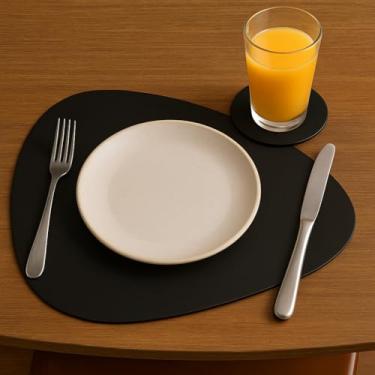 Imagem de Kit Jogo Americano de mesa de jantar couro + porta copo 2 4 6 8 10 kits(Preto,7 Jogos)