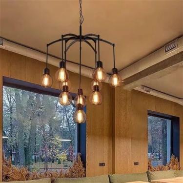 Imagem de Lustre retrô americano com LED, estilo industrial, criativo e moderno, ideal para sala de estar, restaurante, quarto, casa de campo, loft, loja de roupas, lan house, bar, luminária pendente