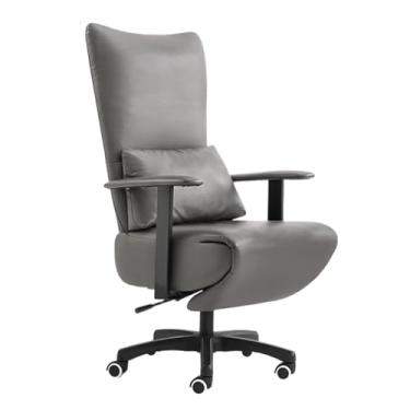 Imagem de Cadeira Executiva Grande e Alta com Apoio para os Pés e Apoio Lombar - Cadeira de Escritório Ergonômica de Couro com Encosto Alto, Capacidade para Serviço Pesado de 200 kg,Light gray
