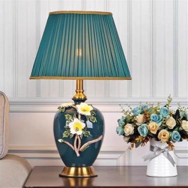 Imagem de Luminária de mesa contemporânea de luxo em cerâmica com LED, estilo retrô americano, perfeita para sala de estar, quarto, escritório, casa de campo ou hotel (Estilo 15)
