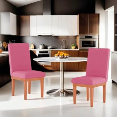 Imagem de Kit 2 Cadeiras Estofadas para Sala de Jantar com Base de Madeira Reforçada – Conforto Design e Durabilidade (Rosa)