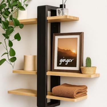 Imagem de Prateleira de Parede Industrial em Madeira Maciça 50x35 | Flutuante Moderna | Sala Quarto Cozinha | Livros Plantas Decoração | Instalação Sem Furos | Minimalista | Loft | Hall – by Ateliê TH Wood Art
