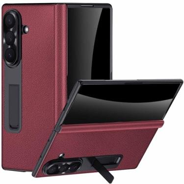Imagem de YQODSZ Capa de couro para Samsung Galaxy Z Fold 7 com suporte, protetor de tela de privacidade embutido capa de dobradiça à prova de choque cobertura total capa de negócios para Z Fold 7 vermelho