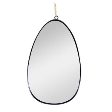 Imagem de Espelho Decorativo Em Metal Preto Com Alça Corrente Dourado 36 cm F04 