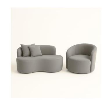 Imagem de Conjunto 01 Poltrona + Sofá Curvo Orgânico Nature Gaia Suede Cinza - Montanaris Decor