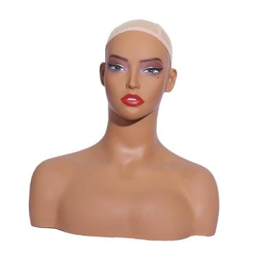 Imagem de Kokiya Cabeça feminina de manequim com maquiagem Acessórios de beleza Stand peruca com exibição de ombro para jóias de chapéus de peruca de colar