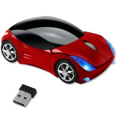Imagem de HuGuWdy Lindo mouse sem fio vermelho, 2,4 G com receptor USB 1600DPI mouse de carro para computador, sem fio, USB para laptop, tablet, para Windows para Mac OS, para ela, para o Natal (vermelho)