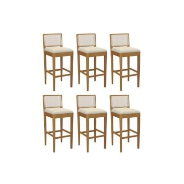 Imagem de Banqueta Sala De Jantar Sara 1bmm005ca Premium Madeira Maciça Kit 6 Un Carvalho-linho Bege Argila-tela Bege - Kappesberg