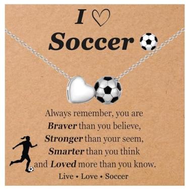 Imagem de EPVIDO Presentes de futebol/vôlei, softbol/tênis para meninas adolescentes e mulheres colar joias acessórios esportivos para aniversário, Natal, meias de formatura, Soccer Gift, Aço inoxidável, Sem