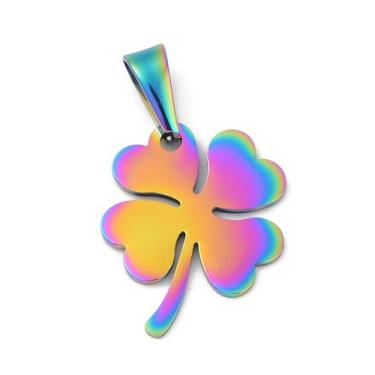 Imagem de 10 pingentes de trevo de aço inoxidável, cor arco-íris, pingente de trevo do dia de São Patrício, pingentes de trevo de quatro folhas planos, pingentes de metal com fecho de pressão para brincos faça