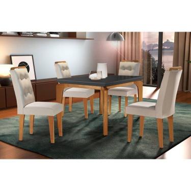 Imagem de Sala De Jantar Completa Londrina C- Tampo Madeirado Vidro Canto Reto 120x80cm E 4 Cadeiras Imperatriz Imbuia-grafite - Suede Creme - Rufato