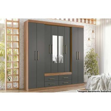 Imagem de Guarda Roupa Casal 8 Portas E 4 Gavetas C- Espelho Nápoles Jatoba-grafitte - Santos Andirá