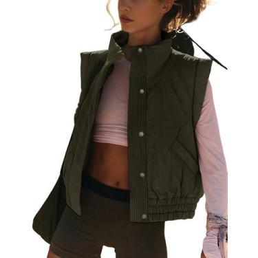 Imagem de Colete acolchoado feminino Liviefent cortado, leve, verde militar - Lv