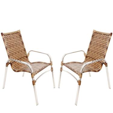 Imagem de 2 Cadeiras Emily Cappuccino Estrutura Alumínio Polido